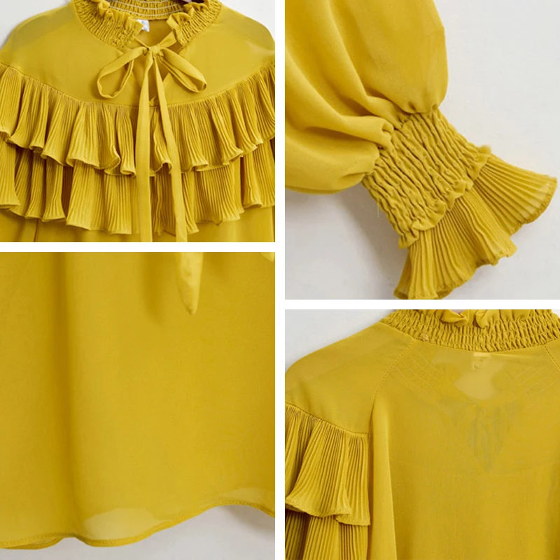 

HStar 2020 Spring Chiffon Shirt Blouse Women Casual Lace Up Ruffles Shirt Female Plus Size Blouse Ladies Blusas