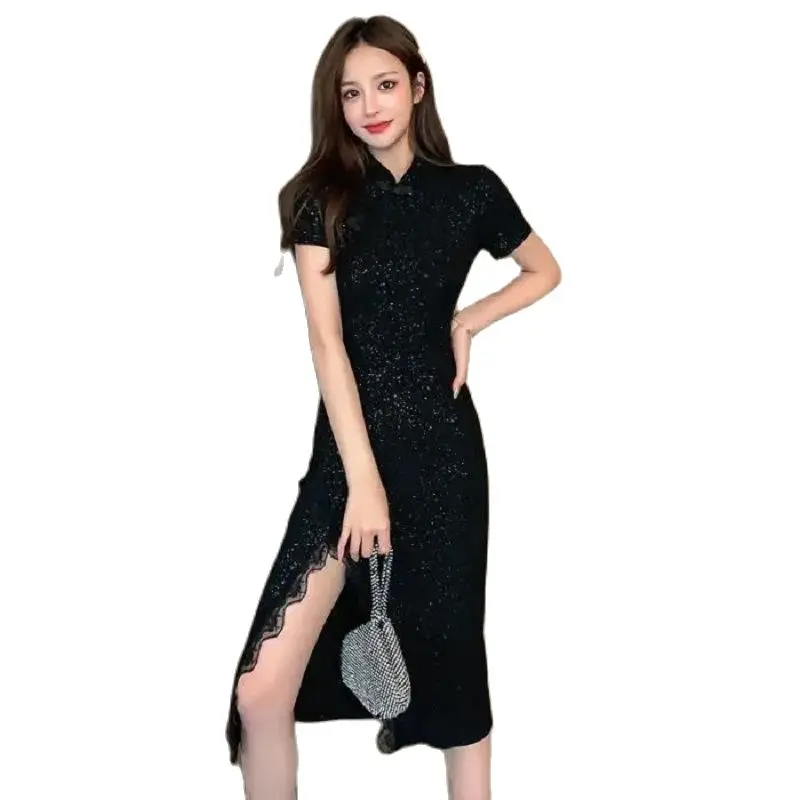 

Summer New Dress Sexy Retro Split Dresses For Women 2022 Fashion Slim Slimming Package Hip Improved Cheongsam Dress Women