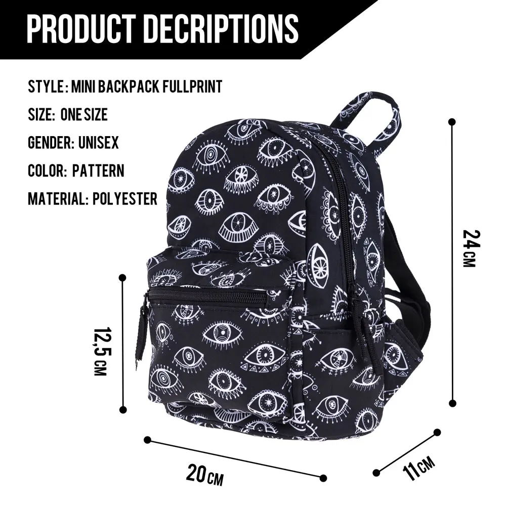 Women's Backpack Fashion Mini Backpack For Girl School Bag Eyes Small Backpack Black Cartoons Anime Kawaii Bag