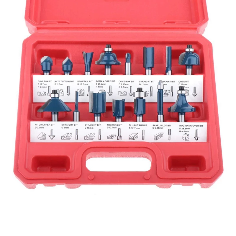 

15Pcs Tungsten Carbide Router Bits Set 1/4 Inch Shank Joinery Bits Tongue and Groove Set Wood Milling Cutter