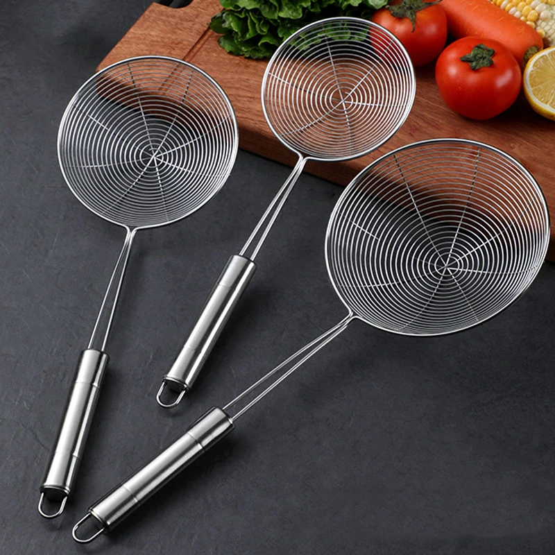 

Premium Stainless Steel Spider Mesh Strainer & Colander Ladle Skimmer Cooking Tool Heat-resistant Kitchen Accessories