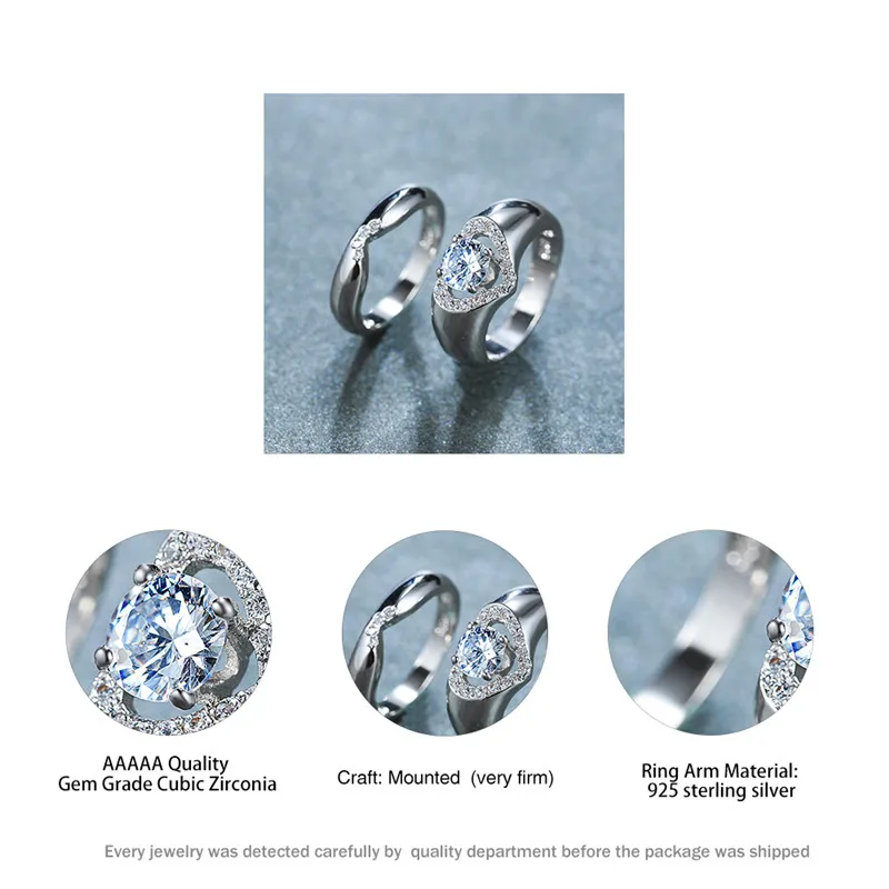 

Luxury Female Hollow Love Heart Ring Classic Silver Color Wedding Ring Set Dainty White Crystal Stone Engagement Rings For Women