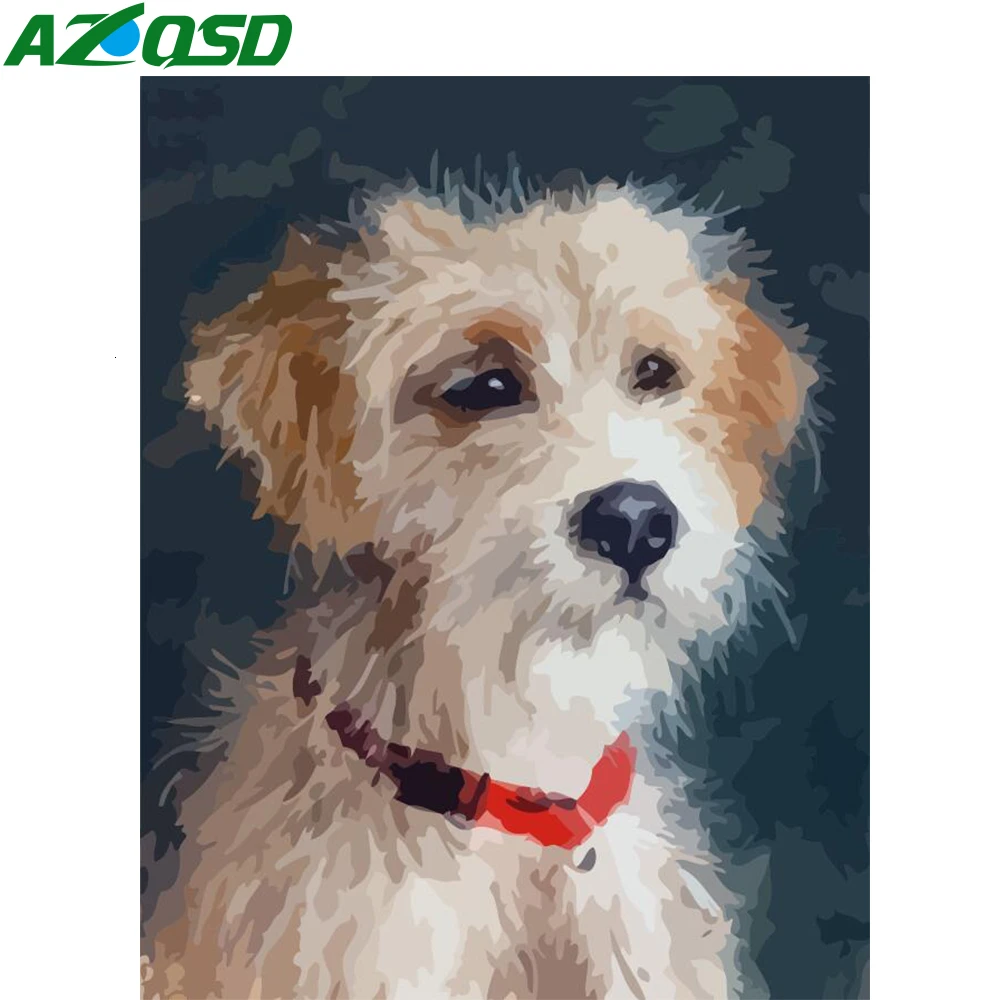 

AZQSD DIY Paint By Numbers On Canvas Dog Kits Decoration Acrylic Paint Unframe Coloring By Numbers Animal Handpainted Gift