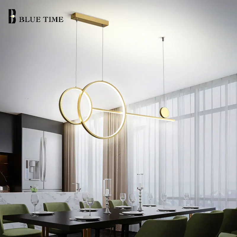 Candelabro de iluminación Led para interiores, lámpara colgante moderna de 100CM con Lustre dorado y negro para comedor, cocina y sala de estar