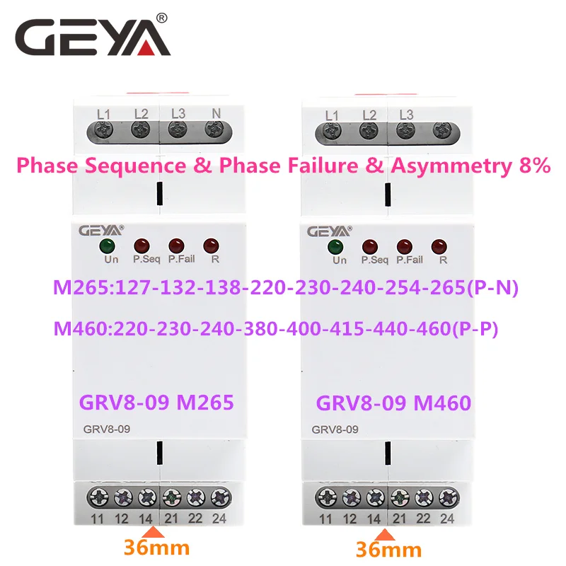 

GEYA GRV8-09 Phase Sequence Relay Phase Failure Relay 8A 2SPDT Phase Monitoring Device 36mm Width