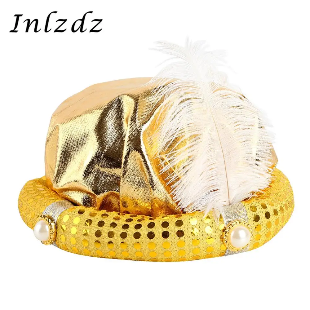 Шляпа с перьями для взрослых и детей в индийском арабском стиле блестками на