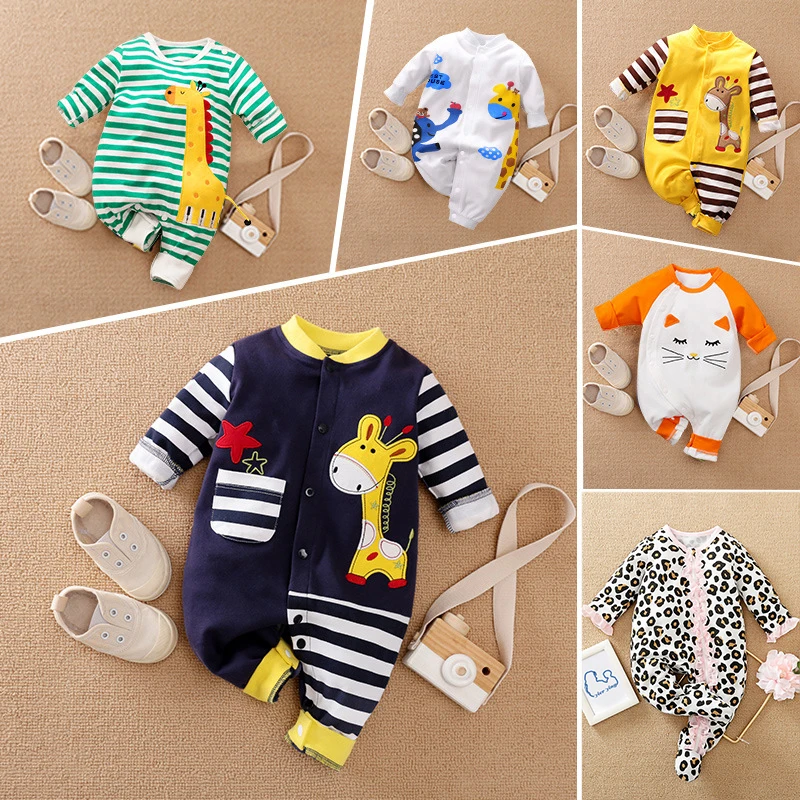 

Newborn Baby Jumpsuit Cartoon Giraffe Cute Striped Style Romper