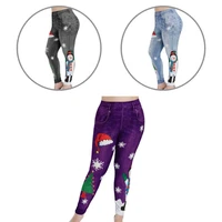 stylish fitness pants pockets ankle length snowman snowflake print women leggings women leggings track pants