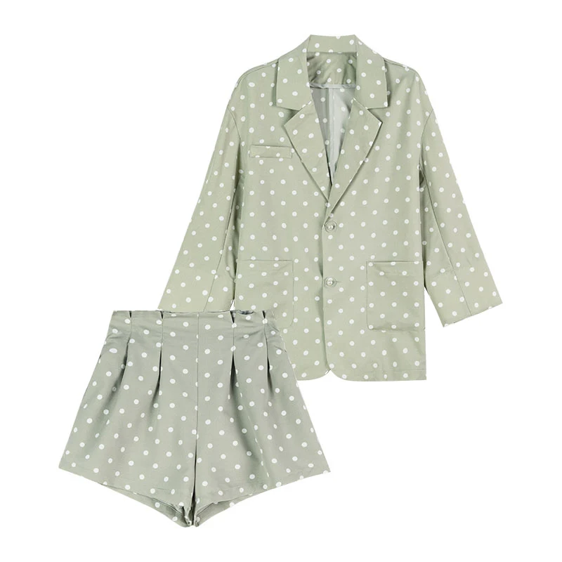 Модные женские короткие костюмы в горошек свободный спортивный костюм пиджак
