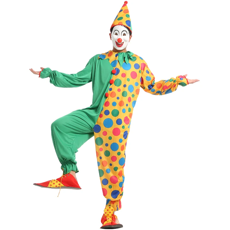 Костюм клоуна для взрослых Забавный цирк озорной Арлекин Униформа косплей
