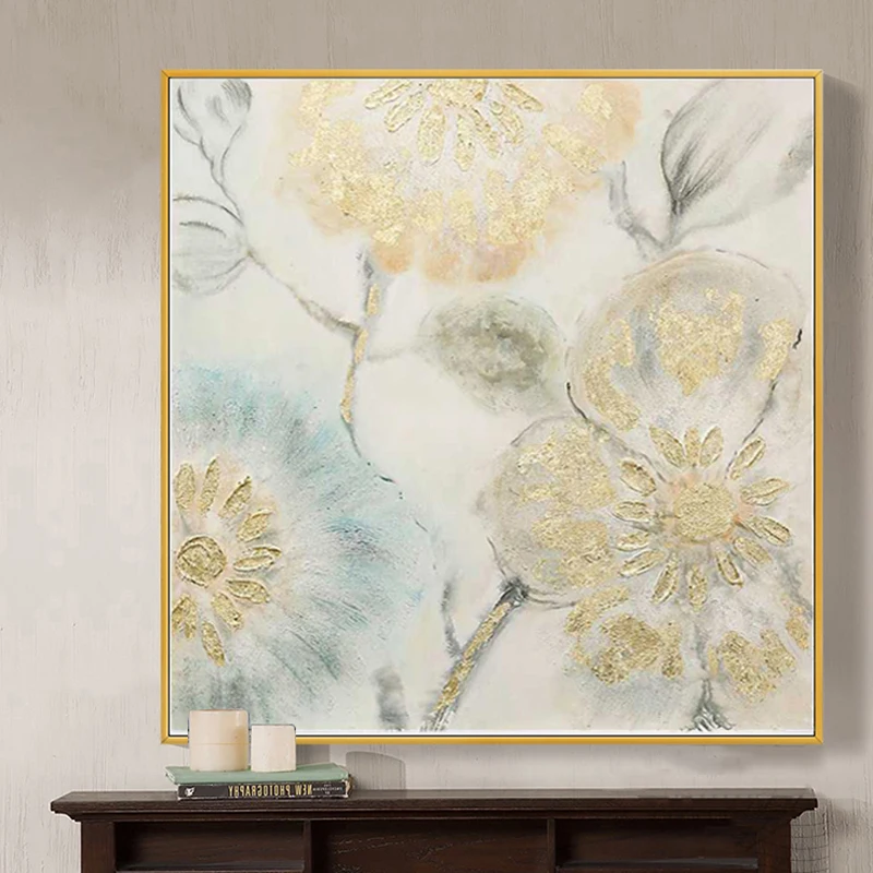 Американская Абстрактная живопись цветы ручная роспись золотой лист светильник