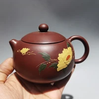 5chinese yixing zisha pottery hand carved peony shih tzu pot purple mud kettle teapot pot tea maker office ornaments