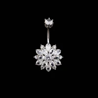 925 sterling silver body jewelry sangger flower chrysanthemum belly button rings piercing navel bars fashion prom accessories