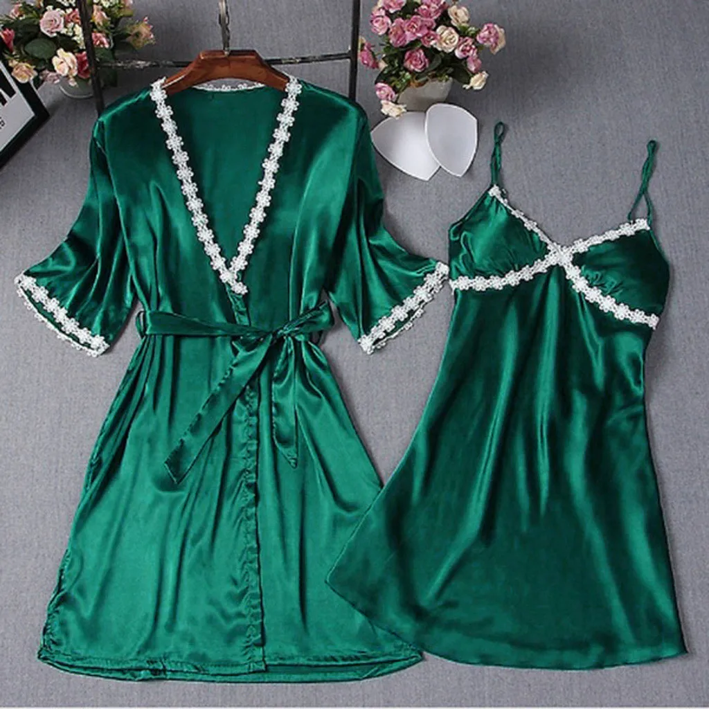 Женский кружевной комплект из искусственного шелка пижама и Ночная рубашка в