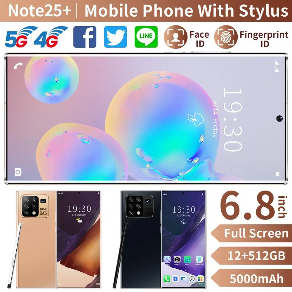 

Smartphones Samsum Note25+ Unlocked Global Version 6.8inch Dual SIM Deca Cor512G 32MP 5G CellPhone In Stock