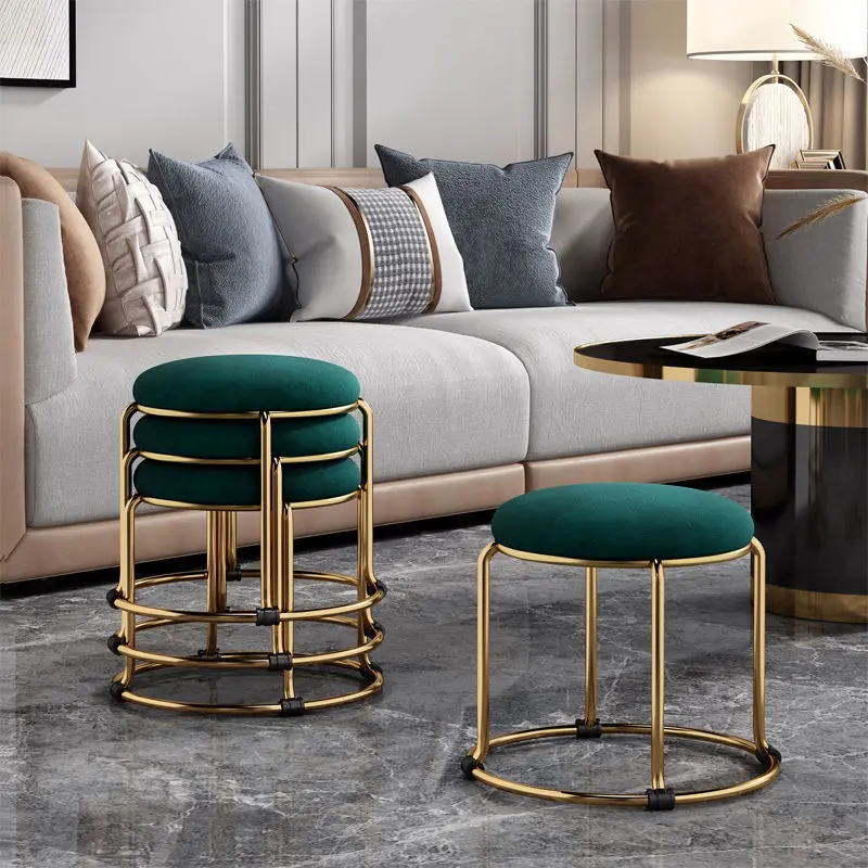

European Style Luxury Stool Chair Living Room Hotel Household Furniture Padded Stool Office Footrest Fashion Gold Silver Ottoman