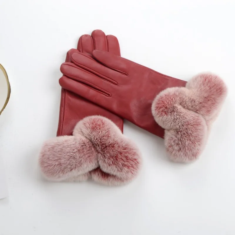 2020 New Arrival Female Winter Gloves Fashion Fur Women Solid Motorcycle Comfortable Guantes Mujer Cuero | Аксессуары для одежды