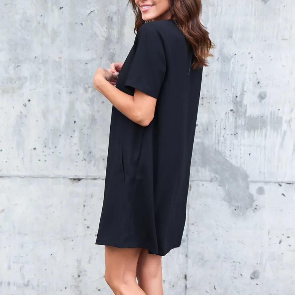 

Woman Dress Casual Pockets Midi Dress for Women 2020 Summer Solid Short Sleeve Pocket Female Casual Home Dresses Vestidos Mujer