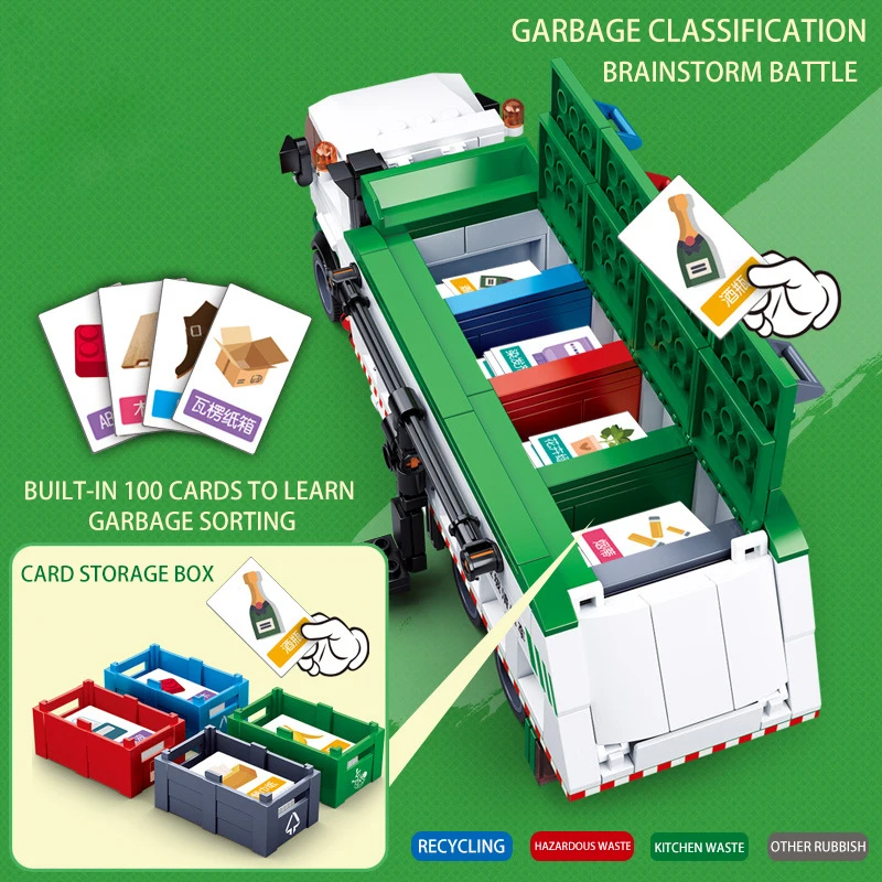 

432Pcs City Series Building Blocks Garbage Classification Truck Car Model Bricks 100 Cards Sets Educational Toys For Children