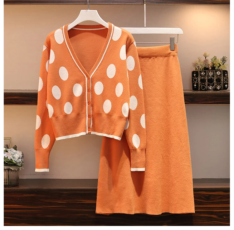 womens clothing New black top and skirt two piece set plus size winter sweater set women knitted suit