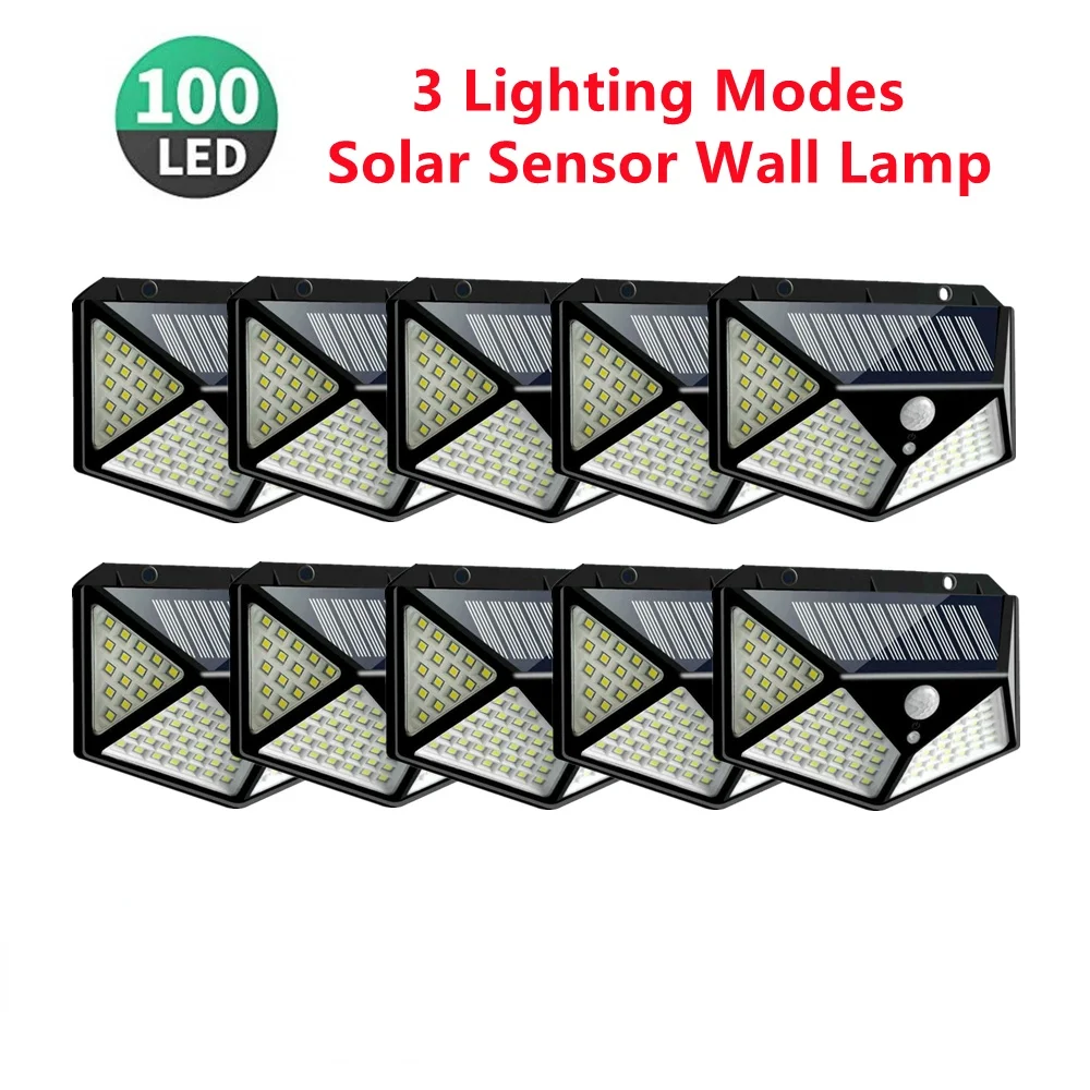 LED Solar Lamp LED 3 Modes Motion Sensor Wall Light Waterproof Solar LED Light Outdoor Lighting Garden Street Lamp 2/4/6/8/10PCS