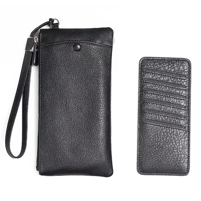 Tanie 100% Prawdziwej Skóry Portfel Mobilny Dla IPhone Oddzielne Karty Odpinany Pakiet Kart Dla Samsung Etui Na Telefon Torba
