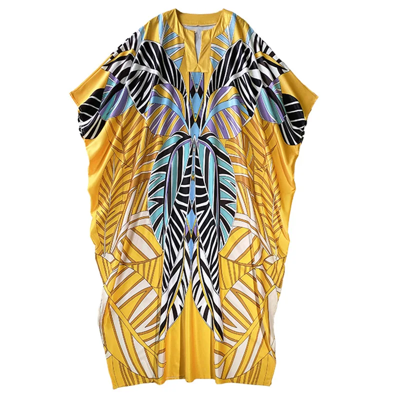 

Ethnic Style Middle East Dubai Satin Printed Plus Sized Maxi Dress Women Summer New Fashion Casual Vacation Beach Robe Dress