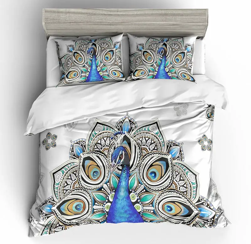 3D printing bedding sets peacock opening and feather modern trend two or three piece suits | Дом и сад