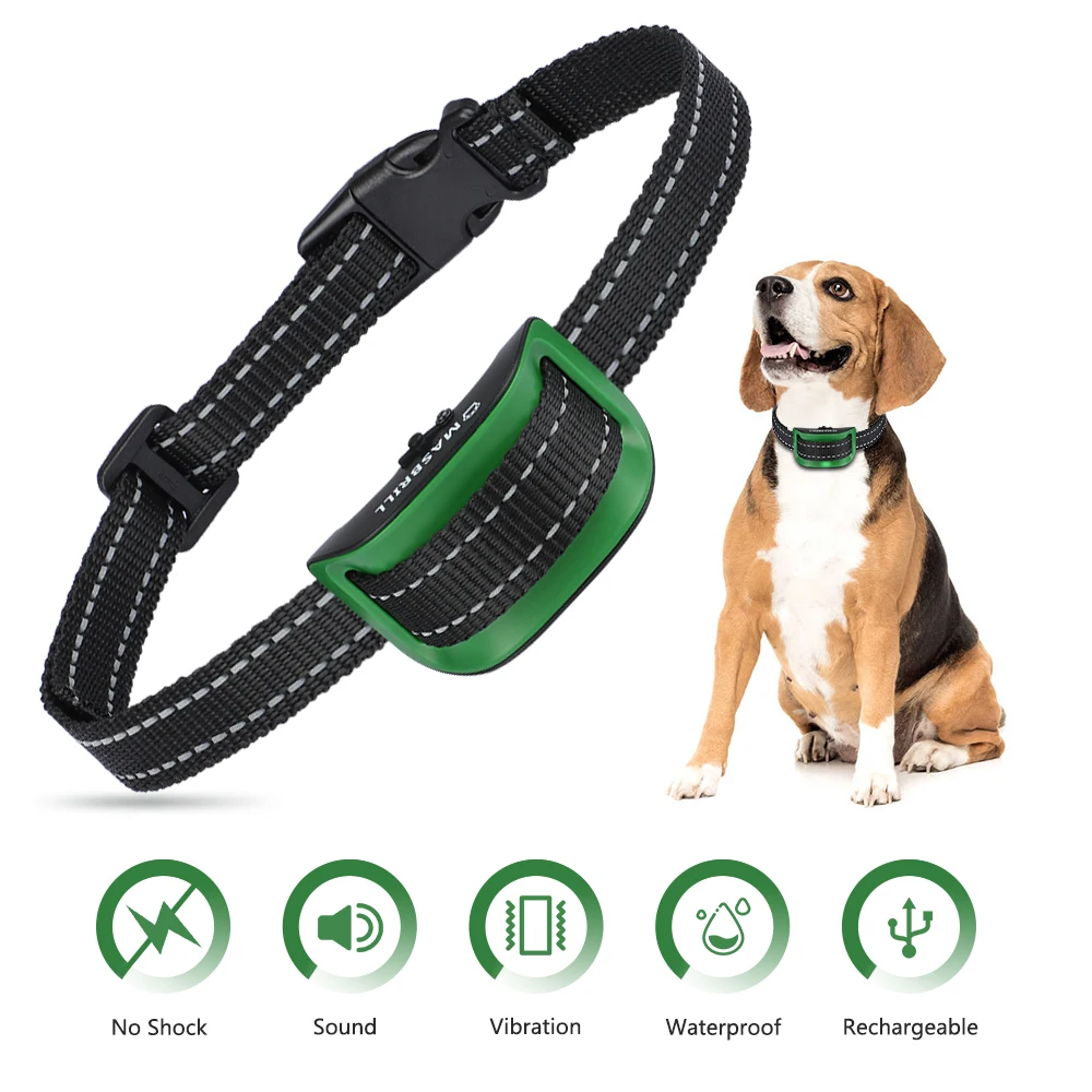 

Electric Shock Pets Sound Training Anti Bark Collar Stop Barking Vibration Nylon Dogs Rechargeable Puppy Collars for All Dogs