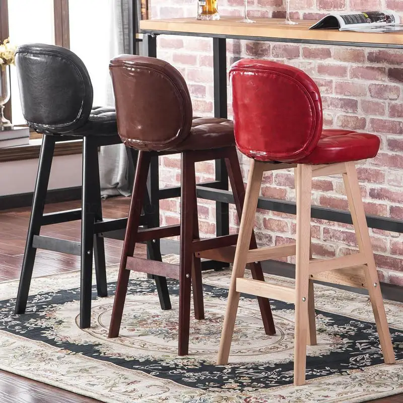 Solid Wooden Backrest Bar Chair Fashion Creative Modern Simple Family Front Desk High Stool |
