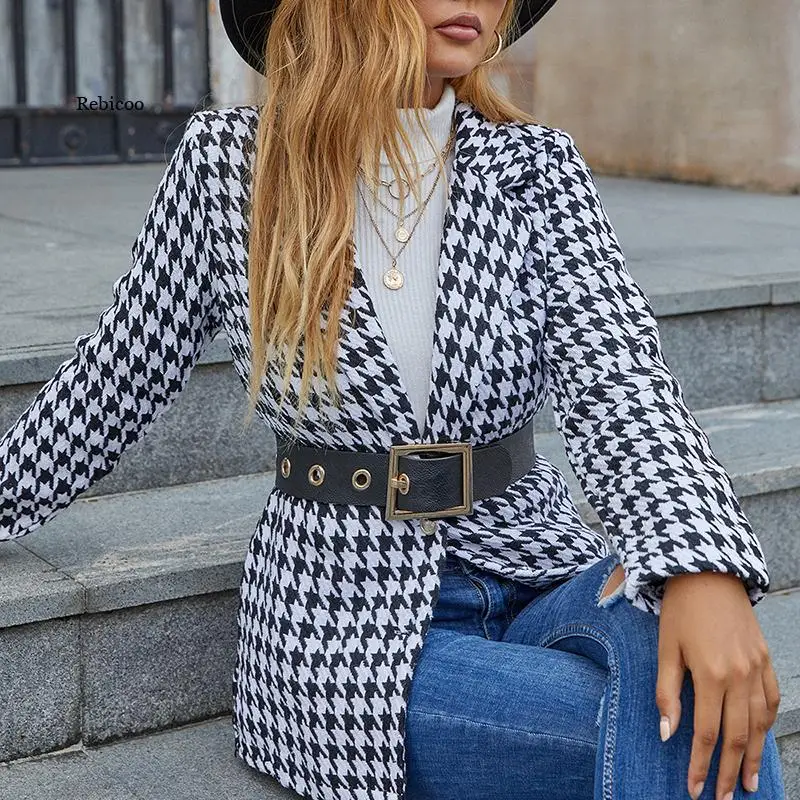 

Женское теплое пальто с длинным рукавом, облегающее белое офисное пальто с отложным воротником и твидовым узором, новинка зимы