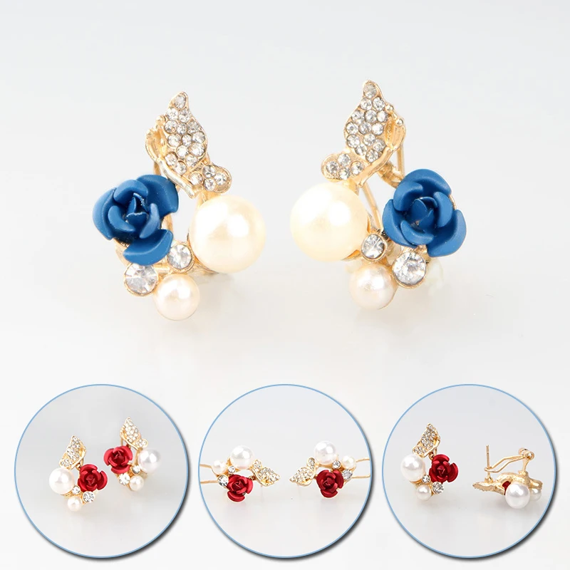 

Rose Stud Earrings Women 2021 Fashion Flower Pearl Vintage Pendant Ear Stud Earrings For Ladies Gift Wedding Jewelry Accessories