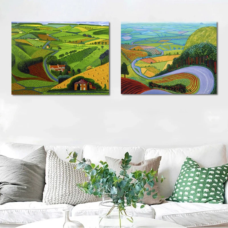 Давид хокни Сельский пейзаж живопись деревья и цветы холст печать плакат для