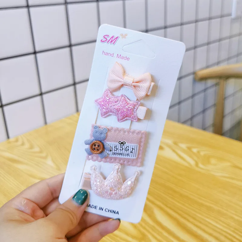 4 Piece Korean Fashion Children's Hairpins Hairpins Sweet Cute Girl Princess Cartoon Flower Bow Duckbill Clip Hair Accessories - Цвет: 1