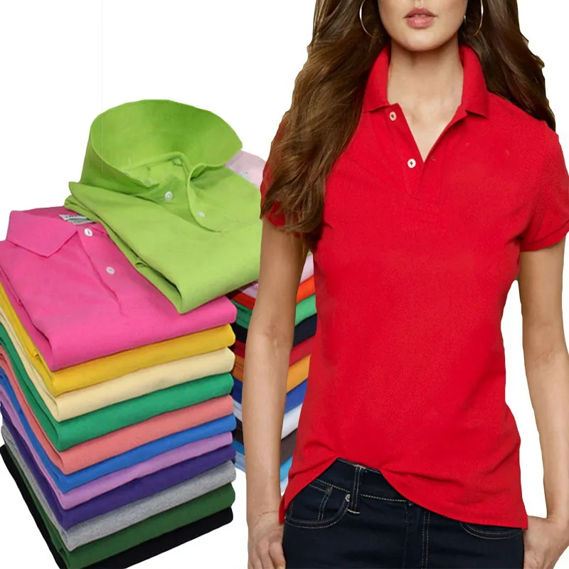 

High Quality Women's Short Sleeve Polos Shirts 100%Cotton Womens Casual Lapel POLO Slim Tops Tees Plus Size S-3XL