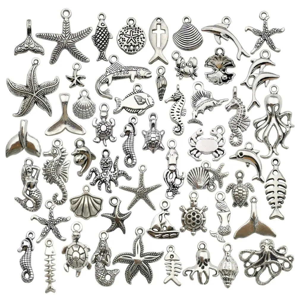 

Wholesale 100 Pieces Silver Mixed Ocean Styles Charms Pendants DIY for Necklace Bracelet Jewellery Making