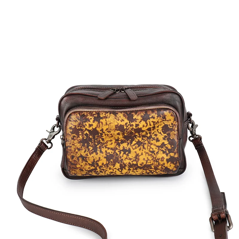 

Женская сумка из мягкой воловьей кожи в стиле ретро, маленькая квадратная сумочка для камеры, кожаная текстурная Простая Сумка-тофу на одно ...