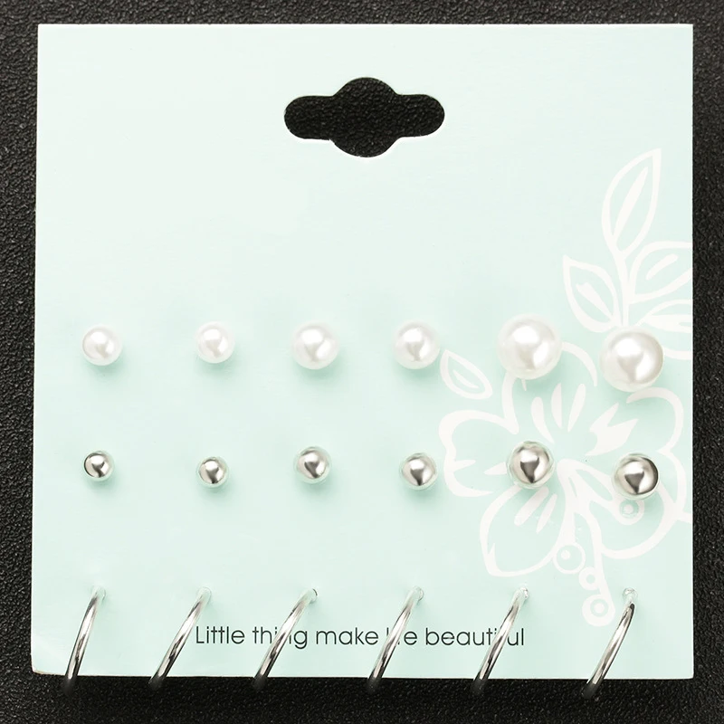 Модные смешанные серьги-гвоздики с жемчугом золотого/серебряного цвета 9 парт/уп.