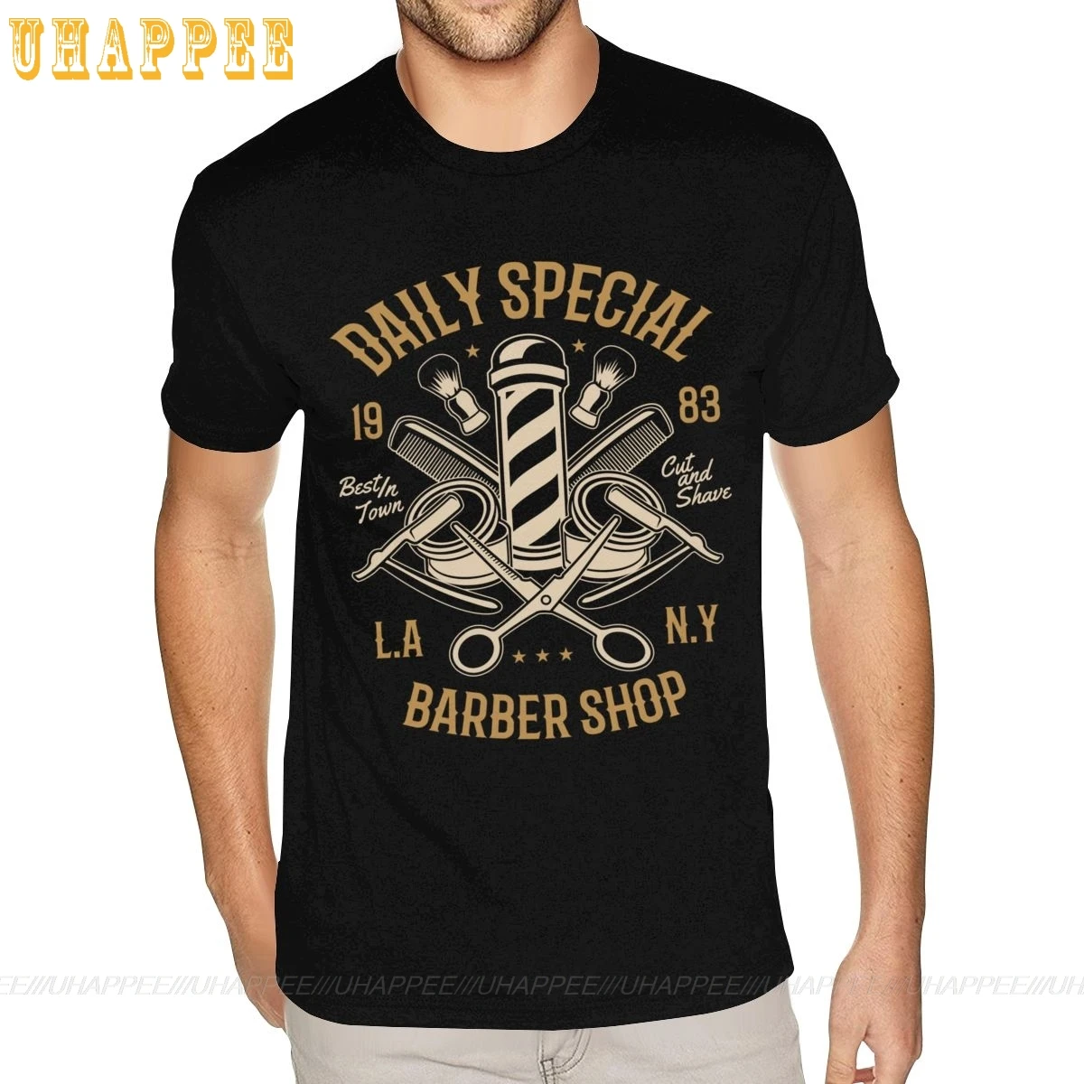 

Christmas Barber T Shirts Mens 4XL Short Sleeve Black Crew Tees