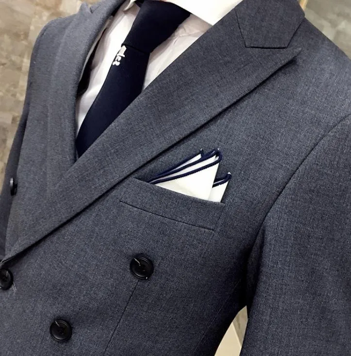

2020 Fashion Gray Double Breasted Grey Men Suit For Man Wedding 2 Pieces (Jacket+Pant) Custom Made Masculino Mens Suts