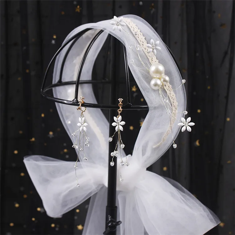 Свадебная ручная работа стразы жемчужная пряжа качественная белая вуаль обруч