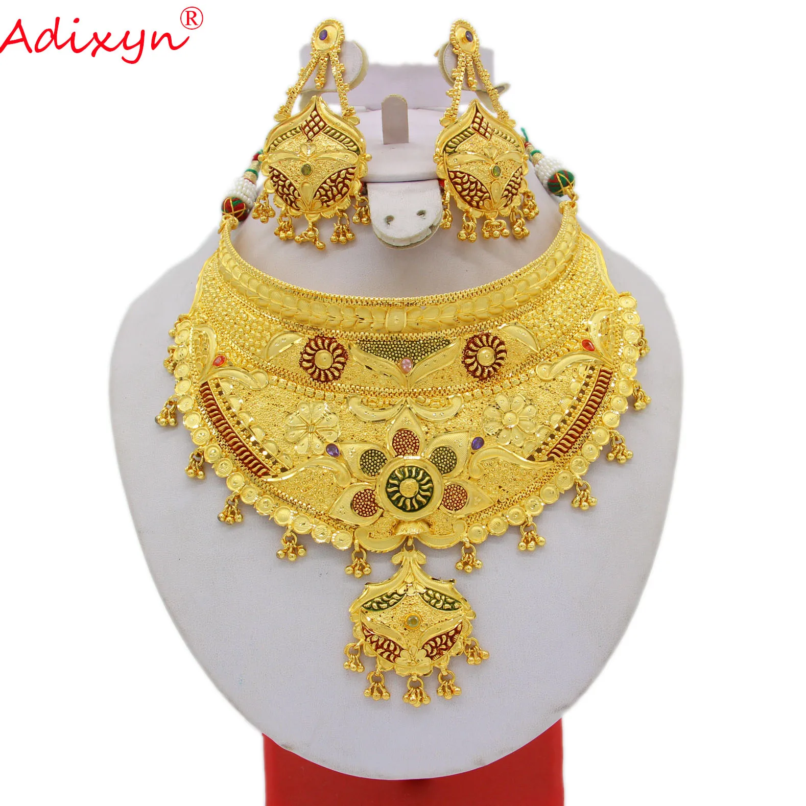 Женские индийские ювелирные наборы Adixyn золотистого цвета длинное