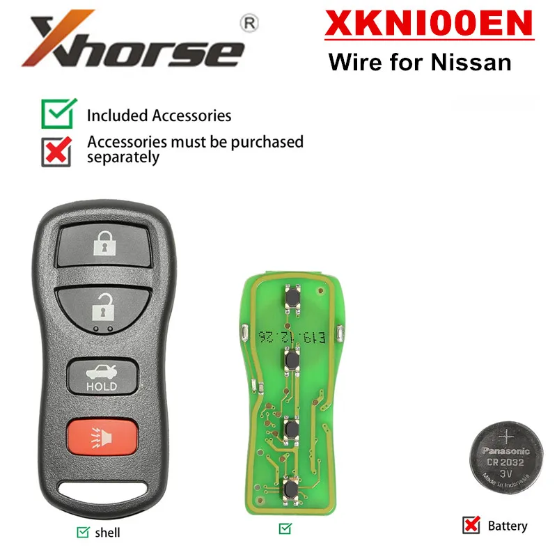 Универсальный проводной дистанционный ключ XHORSE XKNI00EN для Nissan 4 кнопки английская