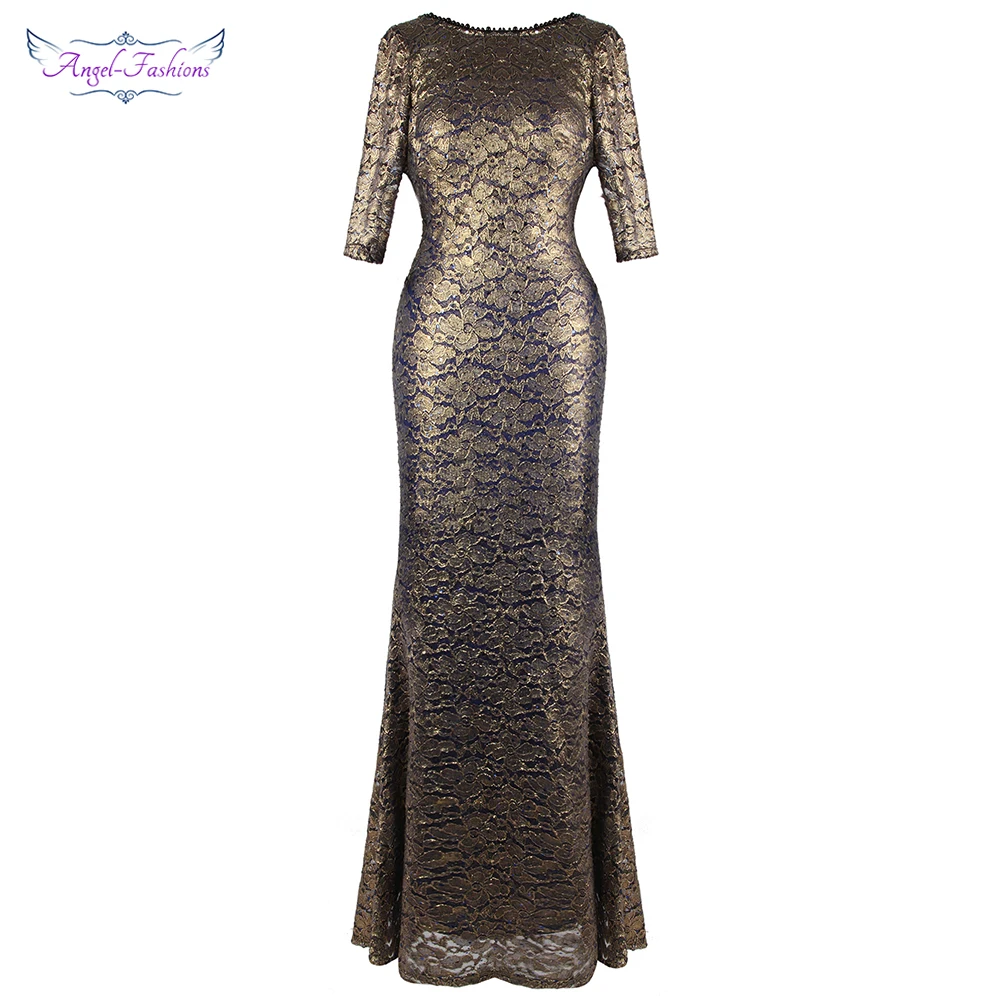 Женское винтажное кружевное вечернее платье Angel fashions золотистое Плиссированное