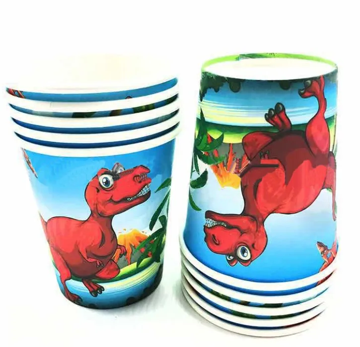 Volcano Dinosaur Tableware Set Kids Birthday Baby Shower Cartoon Kids' Party Decor Favor Supplies - Цвет: RED 10pcs cup