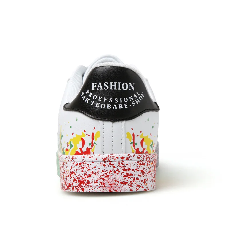 

Unisex Skateboard Shoes Personality Art Graffiti Waterproof PU Leather Men Women Casual Small White Shoes Flat Walking Sneakers