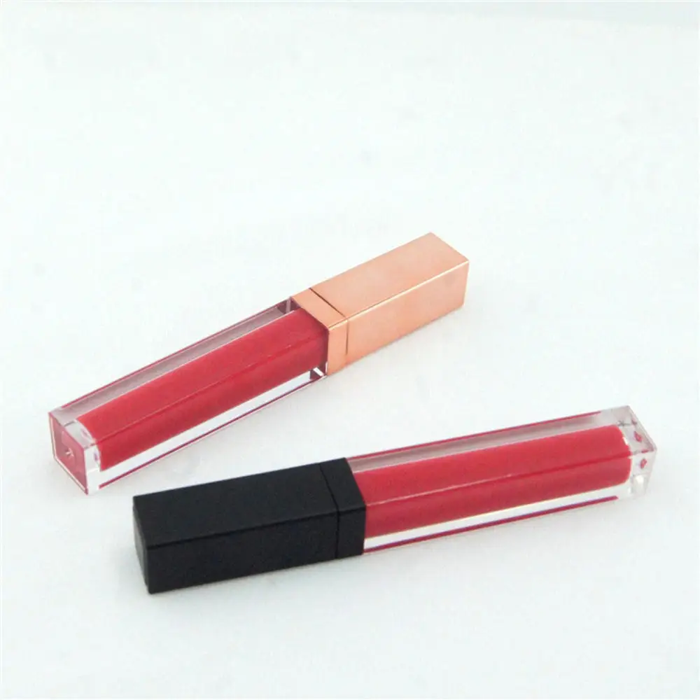 

1Pc 5ml Square Rose Gold Black Makeup Liquid Empty Lipstick Lip Gloss Tubes Transparent Cosmetic Packaging Container