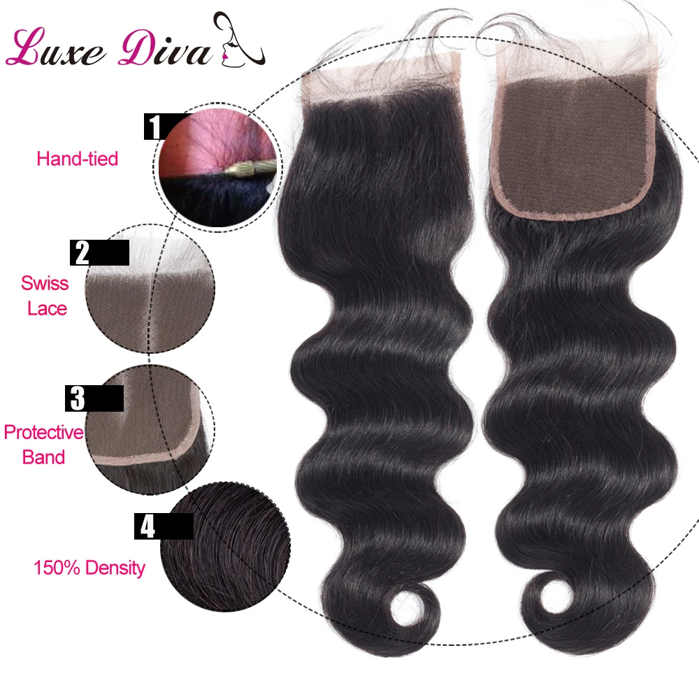 Luxediva перуанские объемные волнистые 3 пучка с закрытием шнурка двойной уток Remy человеческие волосы пучки с закрытием с Babyhair Pre-pluck