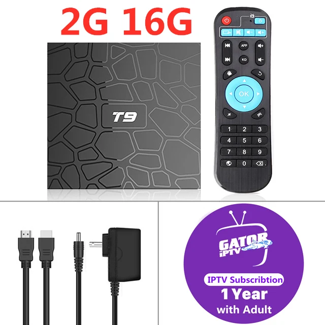 2G16G-1 Year IPTV T9 ТВ приставка Android 9,0 Смарт приставка+ 1 год Gator IP tv подписка Европа 4K HD 2,4G& 5,8 GHZ Wifi Meida плеер домашняя IP ТВ приставка - Цвет: 2G16G-1 Year IPTV