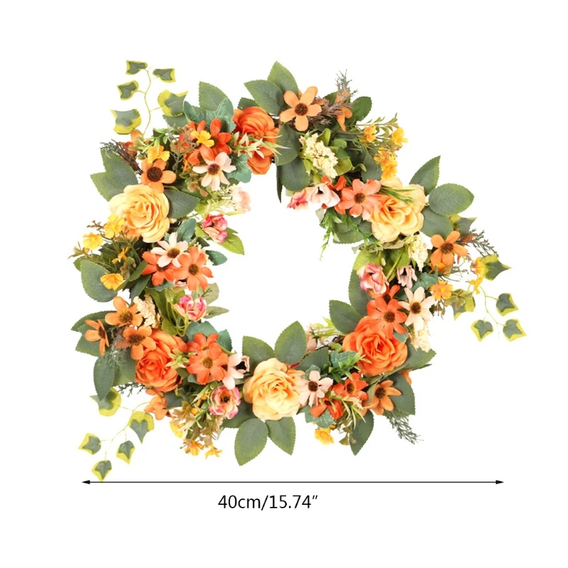 

Artificial Flower Door Wreaths Wild Chrysanthemum and Peony Wreath Orange Simulation Wreath Silk Flower Garland Front Door Decor